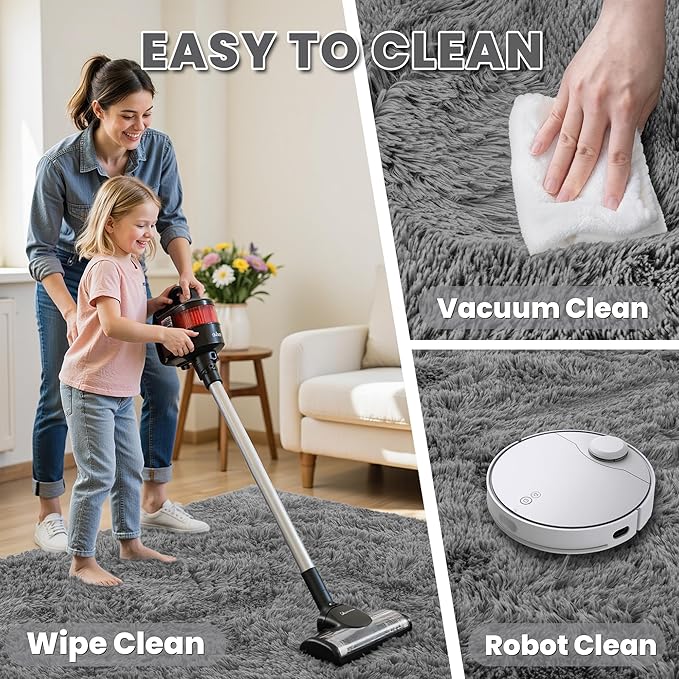 4x6 Area Rugs for Living Room Rug: Soft Fluffy Shag Light Gray Rugs for Bedroom, Non-Slip Large Fuzzy Plush Rug Indoor Floor Carpet for Nursery Kids Boys Girls Room, Dorms, Playroom, Modern Home Decor