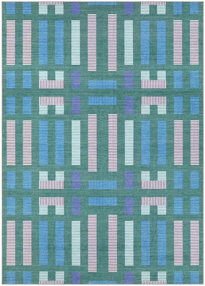 cotiled 5x8 Area Rug Living Room: Washable Boho Rugs with Non Slip Backing Large Soft Indoor Stain Resistant Carpet for Bedroom Farmhouse Dining Room Lightweight Home Decor Green