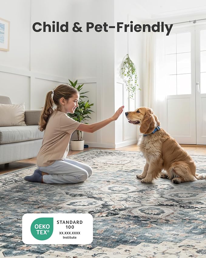 AMADA HOMEFURNISHING 2x6 Washable Runner Rug, Low-Profile Kitchen Rugs with Non-Slip Backing & Durable Edge Binding, Vintage Entryway Runner Rug for Bedroom & Hallway