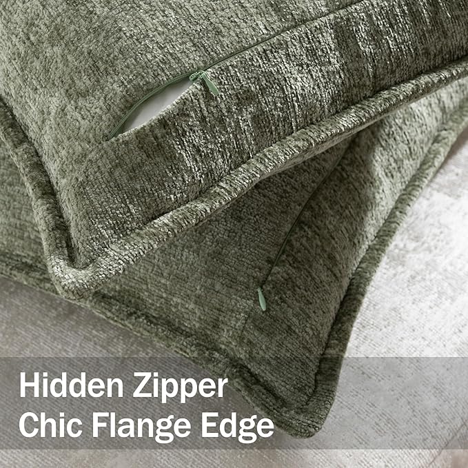 DEZENE Pack of 2 Sage Green Christmas Decorative Throw Pillow Covers 16x16 Cozy Soft Chenille Accent Vintage Square Couch Pillow Covers for Home Decor Bed Sofa Living Room