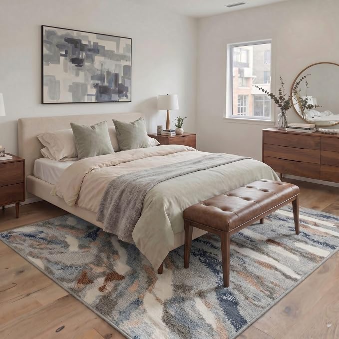 BEIMO Area Rugs 5x7 for Living Room Bedroom, Modern Abstract Machine Washable Rug, Large Soft Low Pile Floor Carpet with Non Slip Backing for Dining Room, Warm Greige