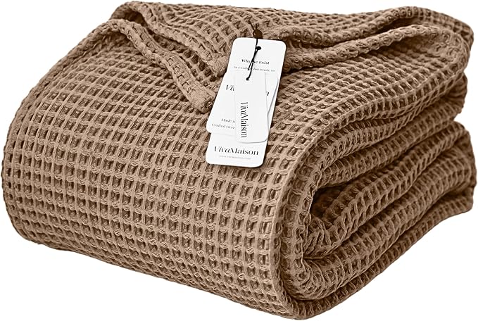 Premium Waffle Throw Blanket California King Size Brown - 100% Turkish Cotton, Light and Airy Waffle Weave All-Season Quilt - Luxury Decorative Bedspread (Brown, Cal King 95" x 126" Inch)