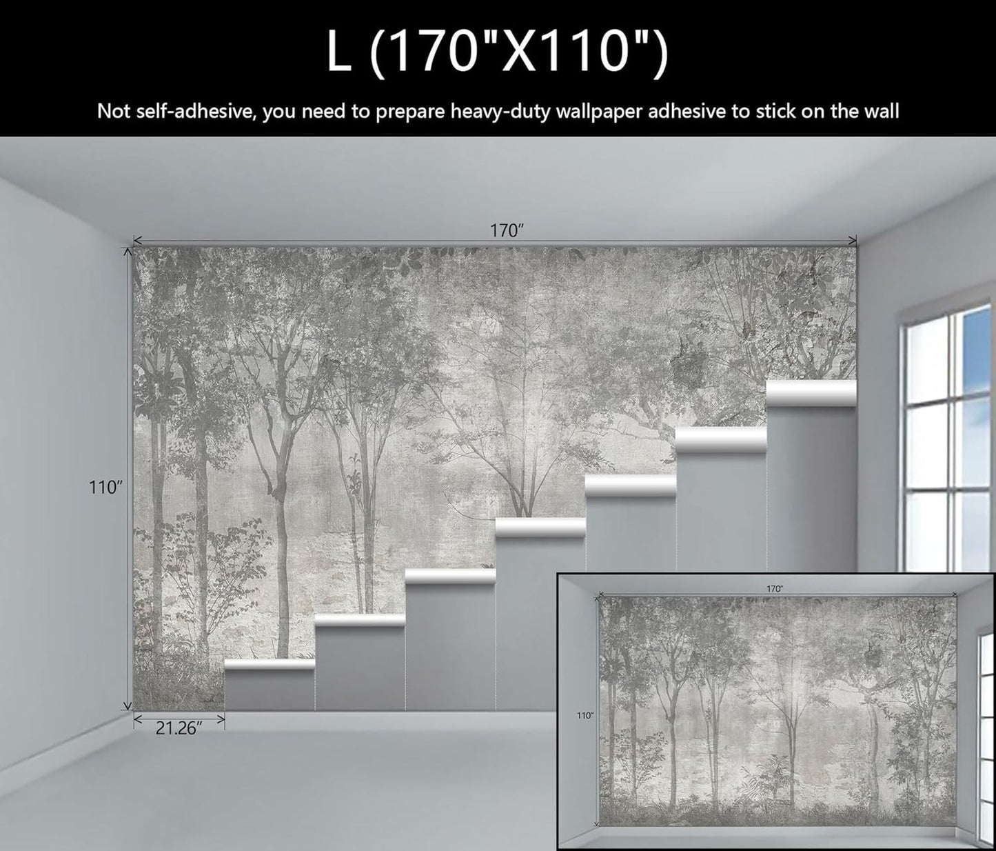 WFBHUA-Vintage Forest Woodland Mural Wallpaper Gray Old Wall Tree Wallpaper for Bedroom Living Room(Not Peel and Stick)
