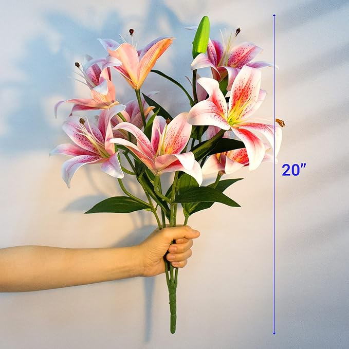 SNAIL GARDEN 12 Artifical Lily Flowers with 9 Heads Full Bloom Lily & 3 Buds, Long Stem Artificial Stargazer Lilies, Faux Tiger Bouquets for Home Hotel Flower Arrangement Party Decor
