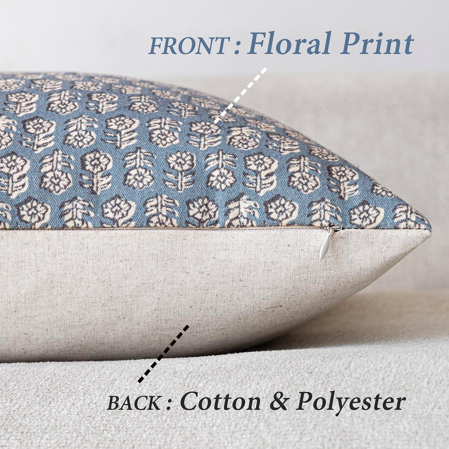 Foindtower Set of 2 Decorative Neutral Floral Print Throw Pillow Covers Vintage Accent Farmhouse Cushion Covers Boho Home Decor for Sofa Couch Chair Bedroom Living Room Outdoor,24×24 Inch,Dusty Blue