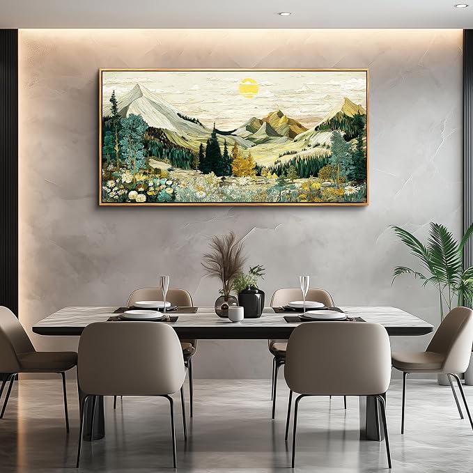 XIGUANGART Large Canvas Wall Art - Abstract Painting Decor, Mountain Pictures, Vintage Flower Boho Framed Painting,Modern Rustic Farmhouse Landscape Art Prints for Bedroom Office Decoration, 20x40 IN