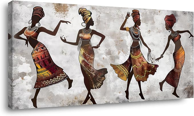 Ggaafet Brown African American Wall Art for Living Room Canvas Painting Prints Black Women Dancing Art Deco Modern Artwork Office Bedroom Family Room Decor Extra Large