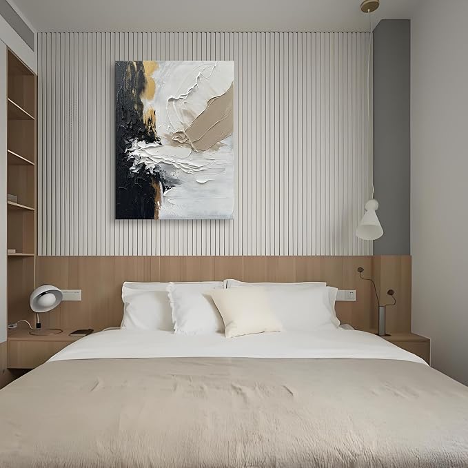 40x28 inch Hand-Painted White and Black Texture Abstract Art Modern Minimalist Home Office Wall Decoration Painting