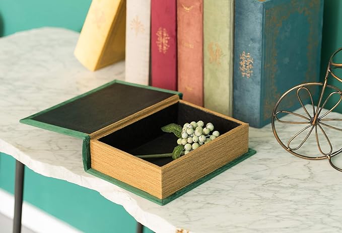 Decorative Vintage Book Shaped Trinket Storage Box- Green
