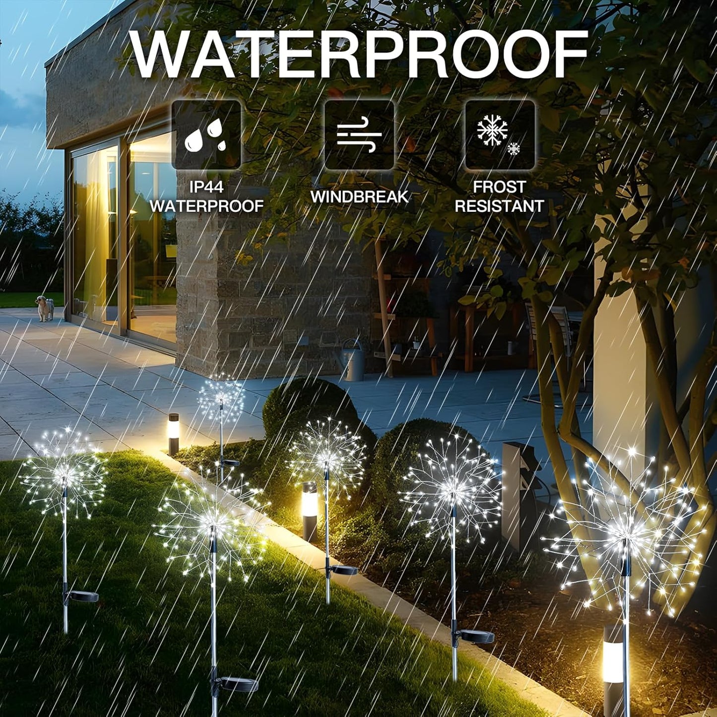 suddus Solar Garden Lights Outdoor Waterproof Decorative, 2Pack 150LED Firework Lights, Solar Fairy Lights for Yard, Garden, Party, Patio, Pathway, Flowerbed - White