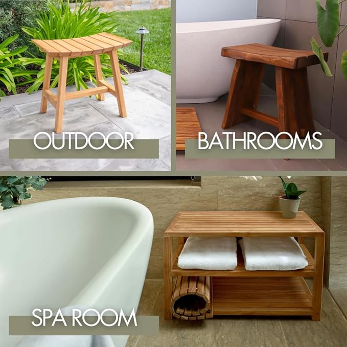 NORDIC STYLE TEAK Kuta Natural Teak Wood Indoor Branch Stool and Accent Seat with Raffia Seat - 18.5"