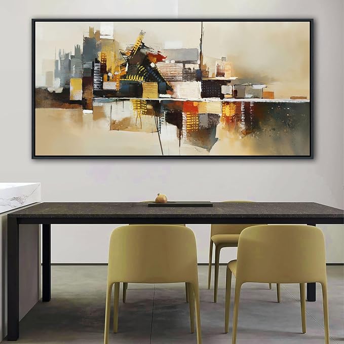 Yellow Abstract Wall Art for Living Room - Modern Wall Art - Framed Large Wall Decor - Canvas Pictures for Bedroom, Office, Above Bed - Contemporary Artwork for Home Decor 29×58IN
