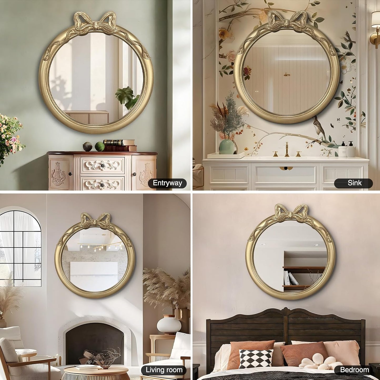27x27 inch Bow Mirrors for Wall, Round/Circle God Decorative Wall Mounted Mirror, Irregular Mirrors Suitable for Bedroom, Hallway, Living Room Decoration, Bathroom Sink
