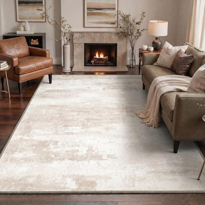 BEIMO Area Rugs 8x10 for Living Room Bedroom, Modern Abstract Machine Washable Rug, Large Soft Low Pile Floor Carpet with Non Slip Backing for Dining Room, Oat Beige