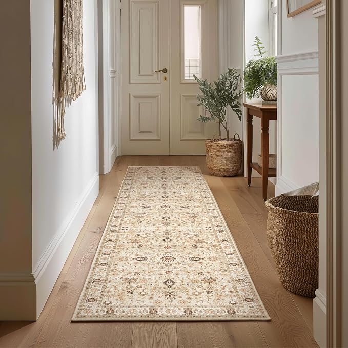 Machine Washable Hallway Runner Rug: 2'x6' Kitchen Rugs Soft Non-Slip Low Pile Vintage Boho Carpet Runners for Indoor Entryway Kitchen Bedside Bedroom Bathroom Farmhouse Decor
