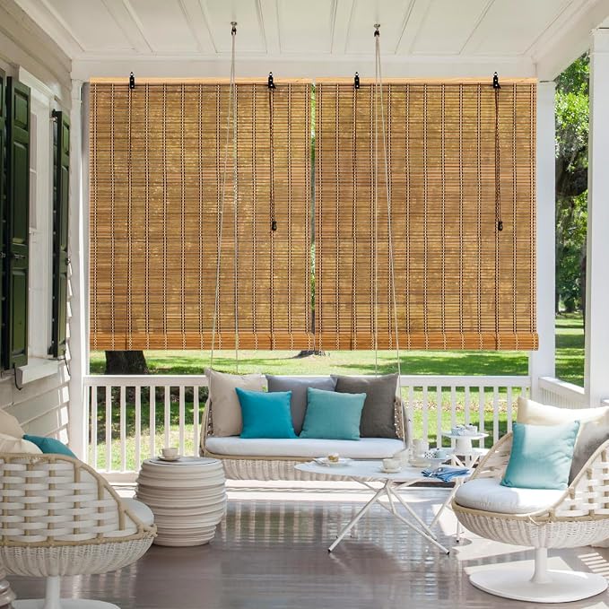 Bamboo Shades for Indoor Windows - 48Wx72L Light Filtering Hanging Window Blinds, Bamboo Shades for Patio Indoor/Outdoor Porch - Blinds
