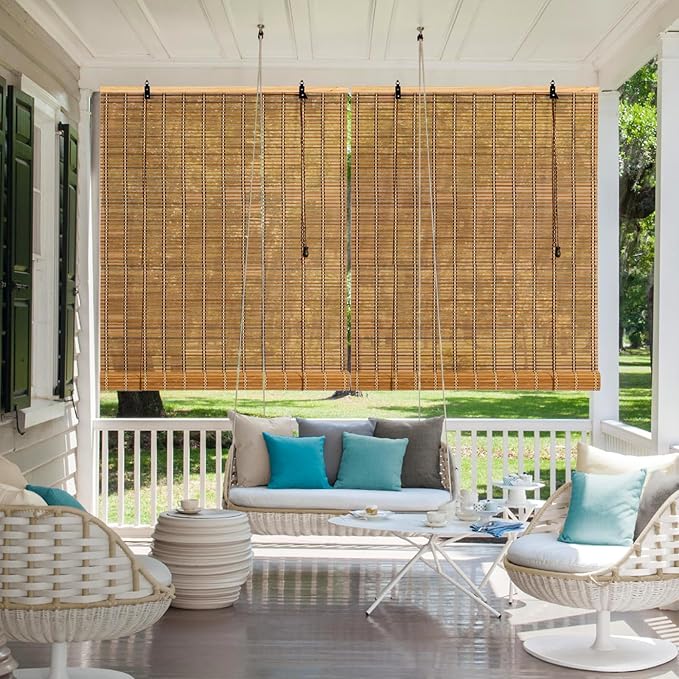 Bamboo Roll Up Shades for Windows 32Wx72L, Light Filtering Hanging Window Blinds, Eco-Friendly & Durable Bamboo Shades for Patio Home Indoor/Outdoor Porch