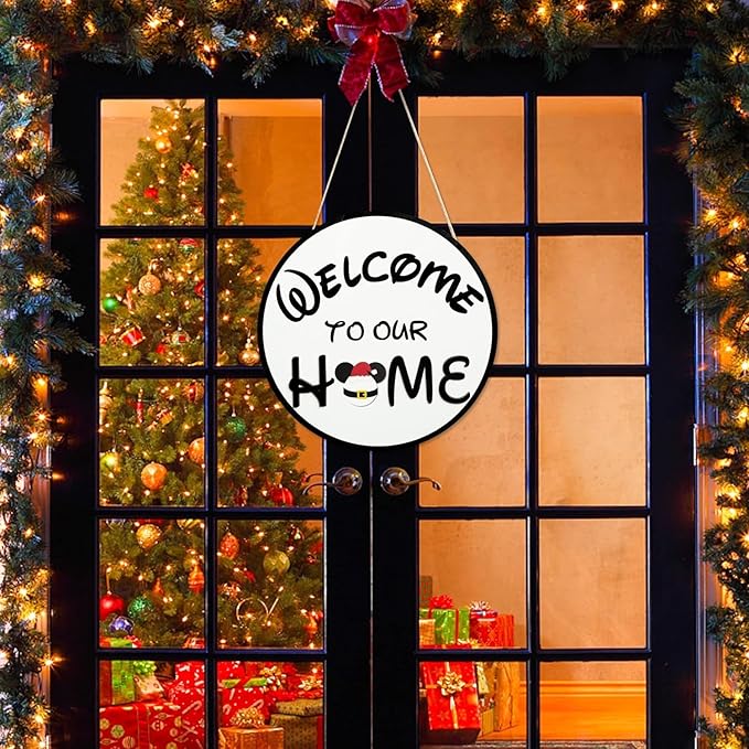 SUPYFD 19Pcs Cute Mouse Interchangeable Seasonal Welcome Door Sign for Front Door Decor, Welcome to Our Home Sign with Interchangeable Holiday Pieces for Farmhouse/Wall/Porch Decor and Housewarming
