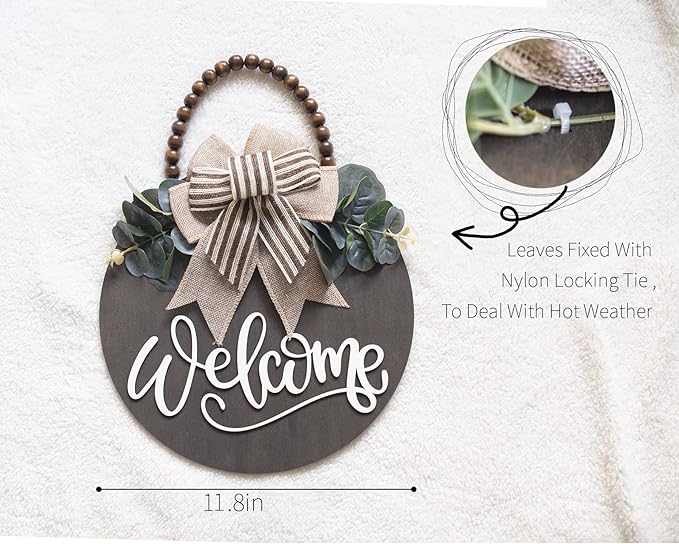 Welcome Sign for Front Door Wreath Decorations for All Seasons Front Porch Decor Hanging Gift for Farmhuose Home Outdoor Indoor(Welcome)