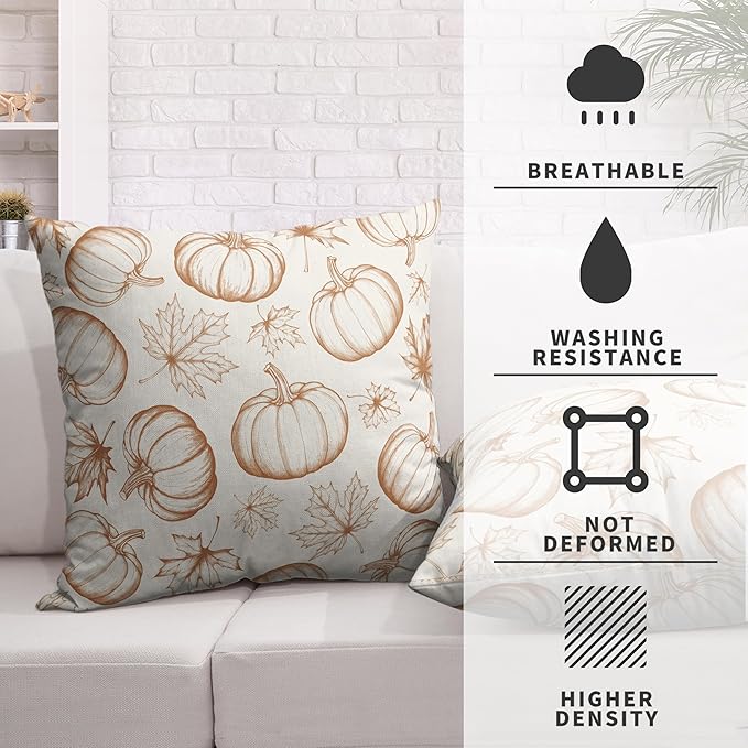Fall Pumpkin Pillow Covers 20x20 Set of 2 Burnt Orange Cream Maple Leaves Throw Pillow Covers Autumn Pillowcase Thanksgiving Cushion Case for Home Decor Outdoor Sofa