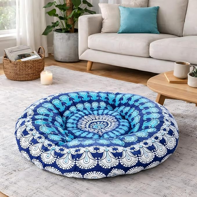 Funnymoom Extra Large Mandala Floor Cushion 35 Inch Round Meditation Floor Pillow Papasan Swing Cushion for Adults Oversized Playroom Pillows Reading Nook Big Pillow for Sitting Yoga Living Room Sofa