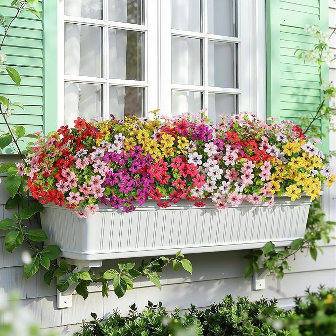 SHareconn 24 Bundles Artificial Flowers for Outdoors Spring Decoration, Fake Silk Realistic Faux Plants UV Resistant No Fade for Home Planter Porch Patio Summer Indoor Outside Decor, Mix 6 Colors