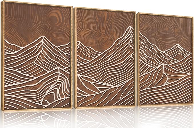 HPINUB Line Style Mountain Framed Canvas Wall Art Set, Vintage Tree Rings Wall Decor, Abstract Tree Spiral Wall Painting, Modern Nature Art Prints for Living Room,Bedroom,Farmhouse-24 x36 x3