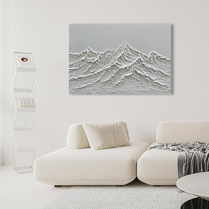 NANKAI Art Hand-Painted Snow Mountain Landscape Oil Painting White Modern Abstract Canvas Art Mural Family Wall Art Deco 30x45 inches
