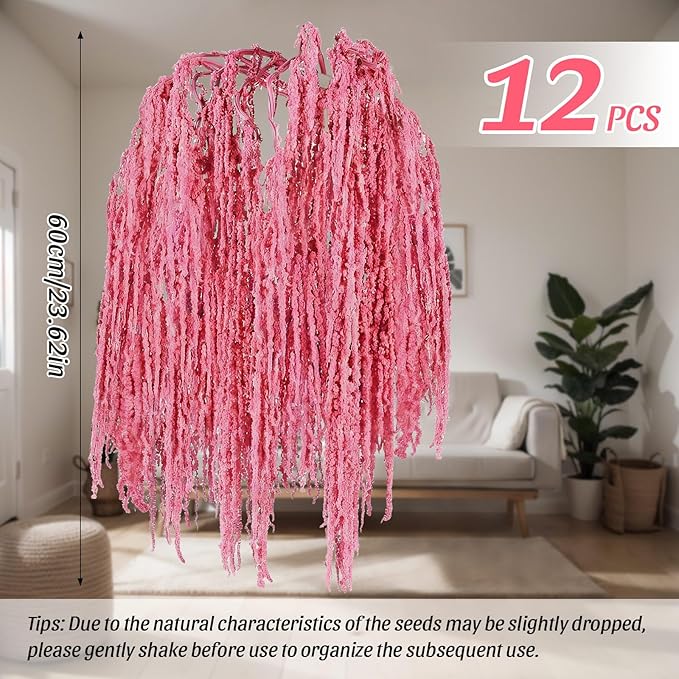 Suncalla 12 Pcs Rose Pink Spring Natural Dried Amaranthus Hanging Flowers Amaranthus Artificial Flowers for Wedding Arch Bouquet Floral Garland Wall Home Decoration (23 Inch)