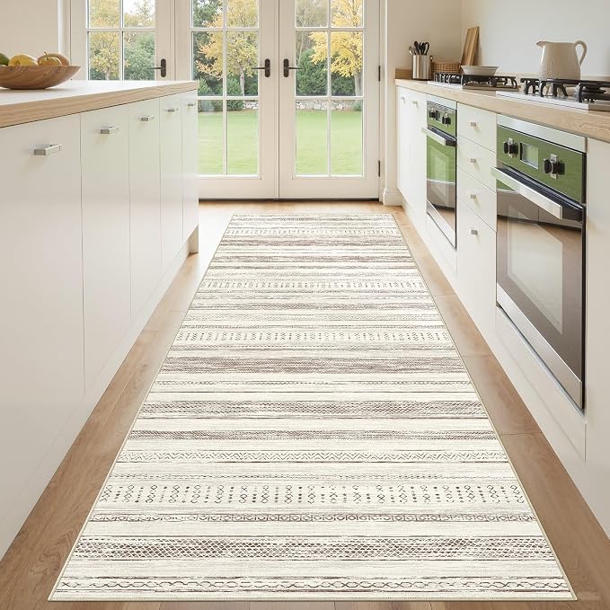 Tortania Area Rug 3x8 Runner Rugs - Washable Soft Neutral Boho Moroccan Farmhouse Rug Indoor Floor Carpet for Living Room Bedroom Kitchen Entryway Under Dining Table Home Office Decor - Beige