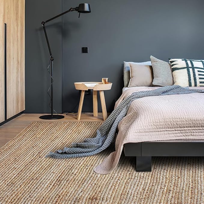 Hand Woven Jute Area Rug 8x10 Feet Rectangle - Handcrafted Braided Design, Indoor & Outdoor Reversible Natural Fiber Rug - Rustic Farmhouse Carpet for Living Room, Hallway, Bedroom (Natural, 8'x10')
