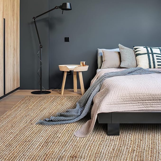 Hand Woven Jute Rug 6x9 Feet Rectangle - Handcrafted Braided Design, Indoor & Outdoor Reversible Natural Fiber Rug - Rustic Farmhouse Carpet for Living Room, Hallway, Bedroom (Natural, 6'x9')