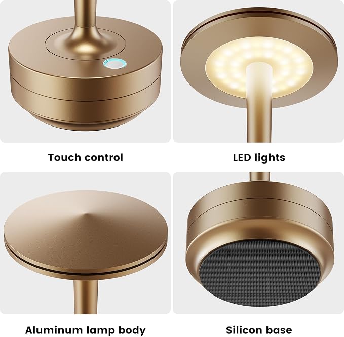Cordless Rechargeable LED Table Lamp Set of 2 Bronze | Battery 6000mAh 3 Color Modes&Stepless Dimming Waterproof Metal for Patio,Restaurant Bedroom Dining