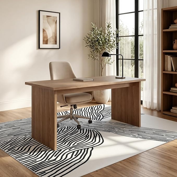 YIHOUSE 9×12 Ft Washable Rug, Black and White Abstract Area Rug for Bedroom, Living Room, Dining Room, Office, Playroom, Nursery, Ultra Thin Nonslip Modern Large Rugs Soft Contemporary Striped Rugs | Large modern abstract 9x12 rug, soft low pile with n...