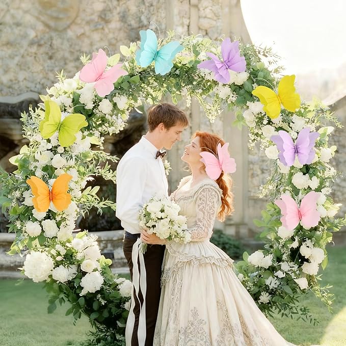 3D Hanging Butterfly Decorations, Colorful Butterfly Birthday Party Decorations, 8 Pcs Paper Butterfly Hanging Decorations with Green Leaf Strings for Girls, Women, Flower Garden Party Decor