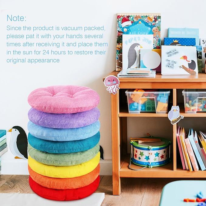 Fumete 8 Pcs 16 Inch Floor Cushions Pillow for Kids Bulk Classroom Round Flexible Seating Floor Cushions for Students Home Daycare School Reading Corner Yoga Meditation Picnic (Classic Rainbow)