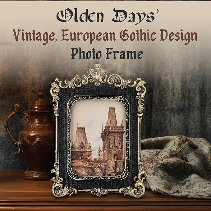 5x7 Picture Frame - Gothic Vintage European Design, Antique Baroque Style Photo Frame for Wall Hanging, Tabletop Display, and Home Decor (Bronze)