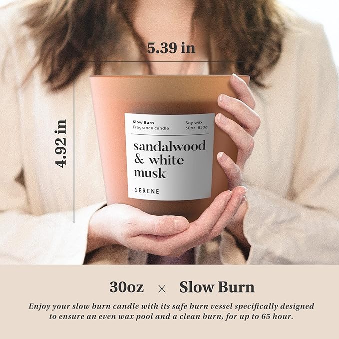 Hidden Label Large Decorative Jar Candle,Wood Wick Jasmine& Magnolia + Sandalwood White Musk Scented Candle.Soy Wax Candle for Home Scented