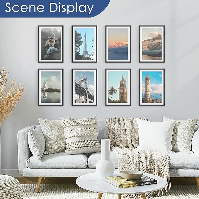 PEALSN 12x18 Picture Frame Set of 6, Display Pictures 11x17 with Mat or 12x18 without Mat for Wall Mounting Display, Poster Frames Collage for Wall Decor, Black.