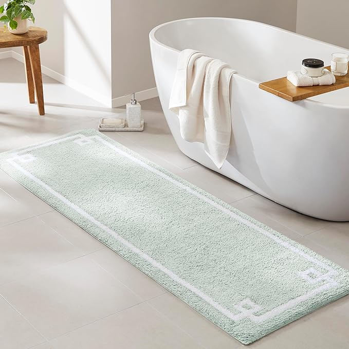 Madison Park Evan 100% Cotton Bathroom Rug Non Slip Backing-Luxrurious Tufted Plush Bath Mat Absorbent, Quick Dry, Spa Design Shower Room Décor, 24x72, Seafoam
