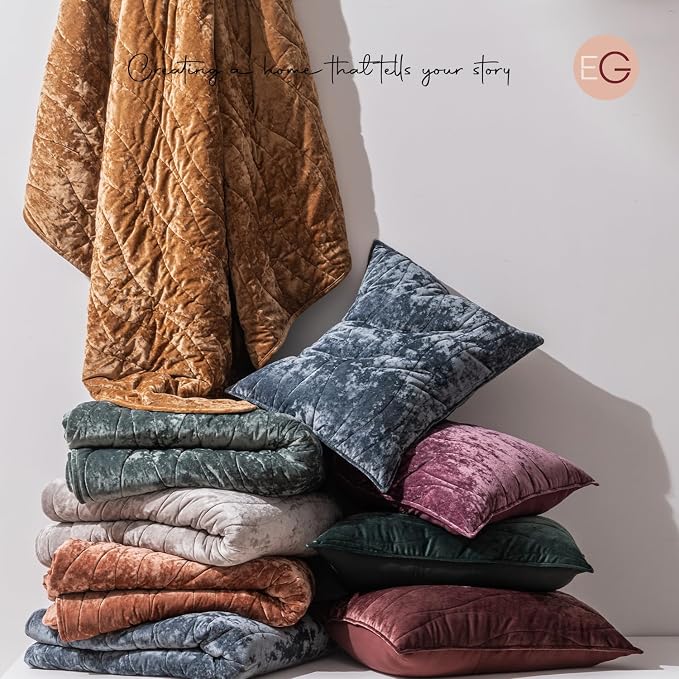 EverGrace Luxury Velvet Quilt King Size, Ultra Soft Wave Crushed Velvet Bedding Set, Lightweight Quilted Comforter Set for All Season, Oversized Bedspread Coverlet with 2 Shams, Burnt Orange