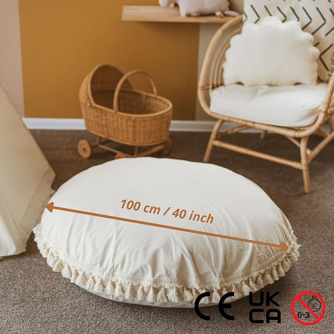 MINICAMP Large Kids Floor Cushion – Ultra Fluffy Washable Bean Bag Chair & Reading Pillow with Boucle Sherpa Cover – Soft Kids Lounger Floor Seat for Playroom, Bedroom or Nursery - Made in EU