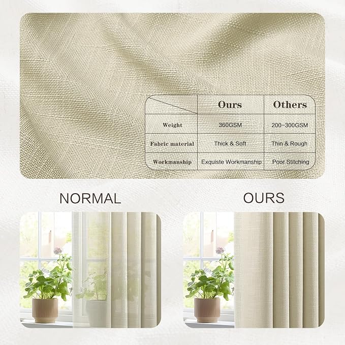 Linen Pinch Pleated Curtains 84 Inches Long for Living Room, Neutral Light Filtering Pleat Drapes Textured Thick Memory Trained Semi-Sheer Window Curtain with Hooks for Bedroom Farmhouse, 2 Panels