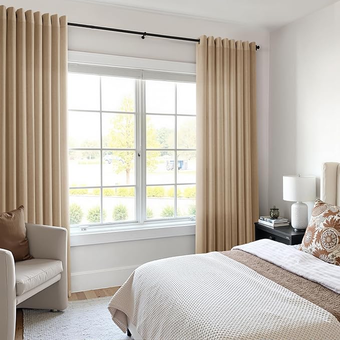 Sand Beige Linen Curtains 96 Inches Long for Living Room Grommet Top Privacy Light Filtering Luxury Neutral Window Decor Lightweight Breathable Sheer Drapes for Bedroom Dinner Room 52x96, 2 Panels
