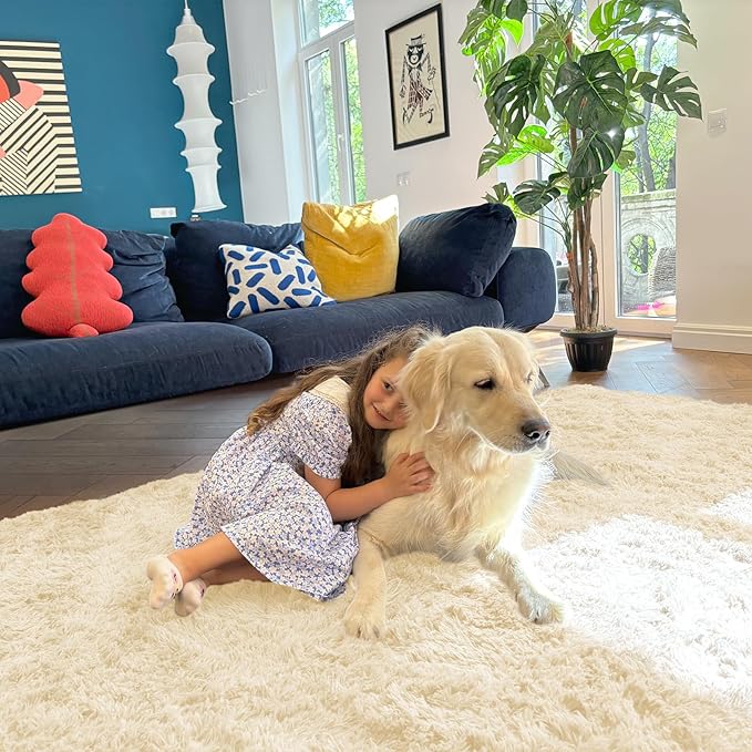 OLANLY 2x4 Machine Washable Runner Rugs for Hallway, Soft Fluffy Shaggy Bedside Rugs for Bedroom, Living Room, Indoor Floor Carpet for Kids Girls and Boys, Nursery Rooms, Home Decor Aesthetic, Cream