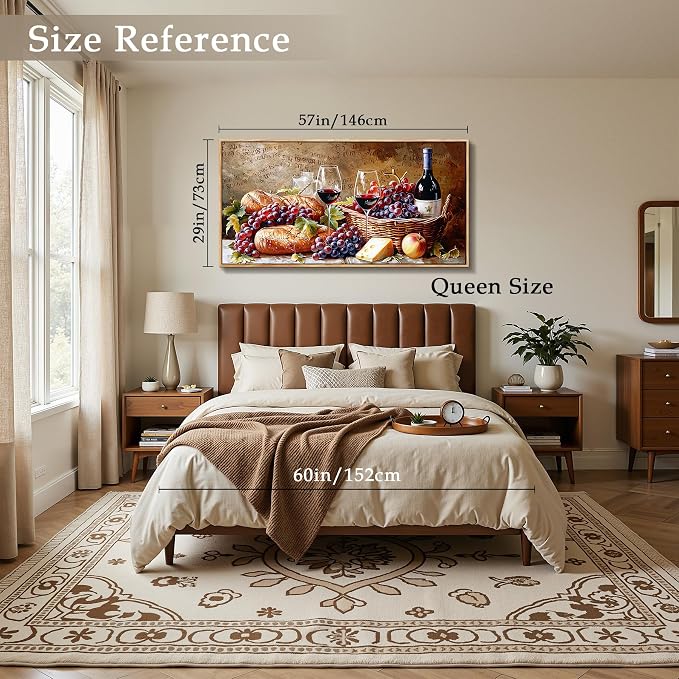 imjiayu Oversized Wall Art, Framed Wall Art, Dining Room Wall Decor, Vintage Wine Food Canvas Prints, Fruit Grape Autumn Art, Rustic Pictures for Living Room Home Bar Restaurant Decorations 29"x57"