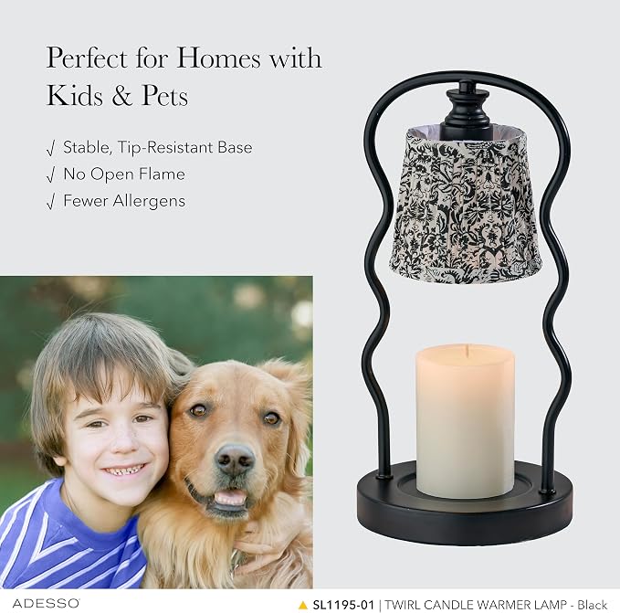 Candle Warmer Lamp – Flameless Candle Melter with Adjustable Timer & Dimmable Light, Bulb Included, Black & White Printed Shade, for Home, Dorm, or Office