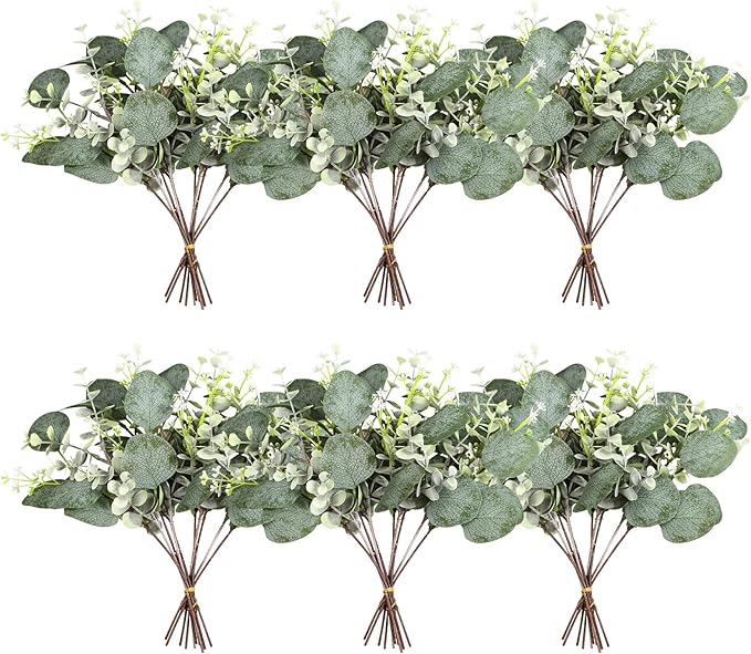 ZeKonan 40 Pcs Artificial Greenery Eucalyptus Stem Silver Dollar Leaves Baby Eucalyptus Leaves Suitable for Family Wedding Vase Centerpieces Bouquet Flower Arrangement
