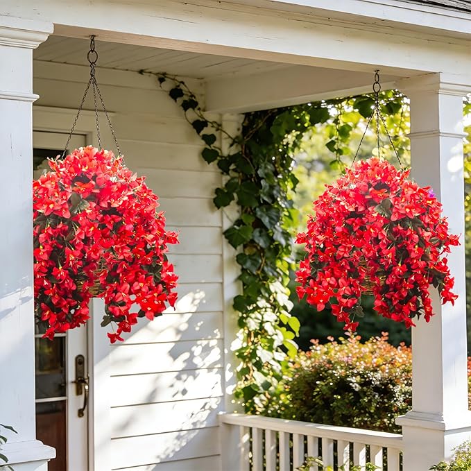 Grunyia 4 Pack Artificial Bougainvillea Flowers Outdoor UV Resistant, Fake Silk Trailing Vines Realistic Faux Hanging Plants for Front Door Porch Patio Garden Yard Window Box Planter Urn Decor(Red)