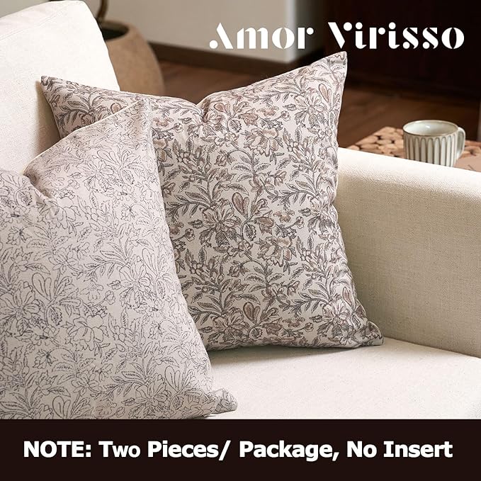 Amor Virisso Floral Throw Pillow Covers 24x24 Set of 2 Vintage Block Print Pillow Covers Decorative Pillow Covers Couch Pillows for Living Room Farmhouse Accent Sofa Pillows, Red/Sand